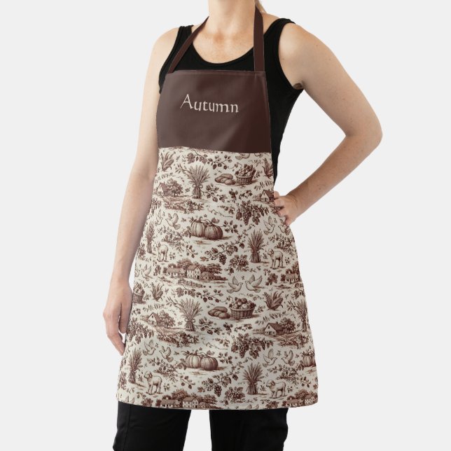 Harvest Sepia Brown Toile Personalized Apron (Insitu)