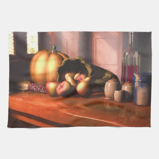 Harvest Still Life - Serviette de cuisine Thanksgi (Horizontal)