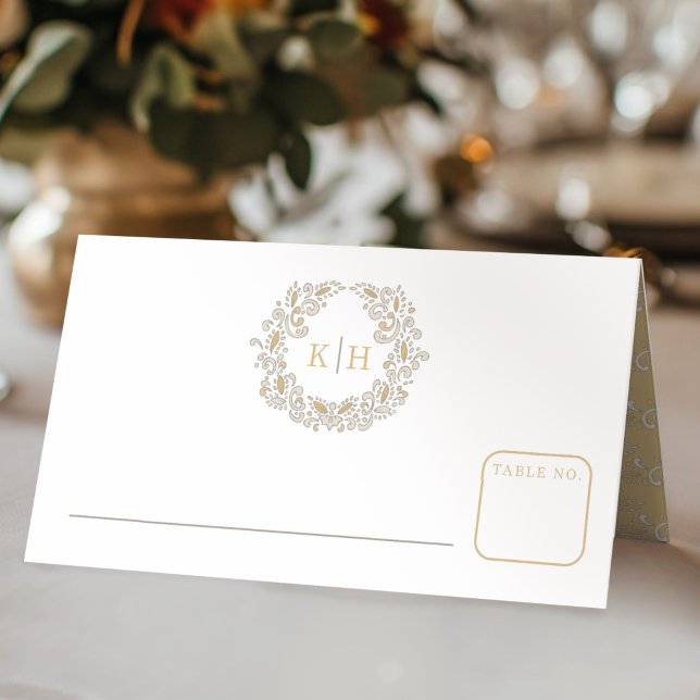  Harvest stylized wreath monogram wedding  Place Card (Creator Uploaded)