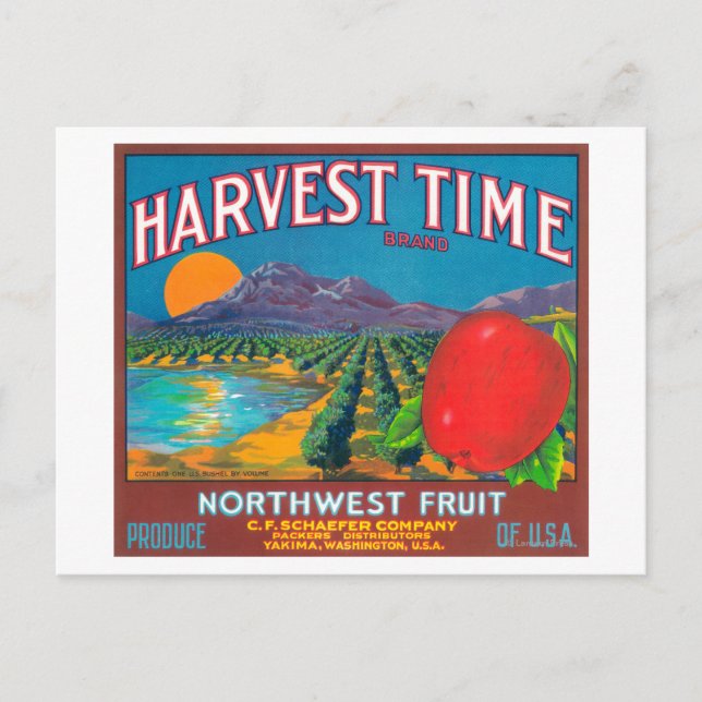 Harvest Time Apple Label - Yakima, WA Postcard (Front)
