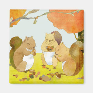 Harvest Time of Little Squirrels Magnet