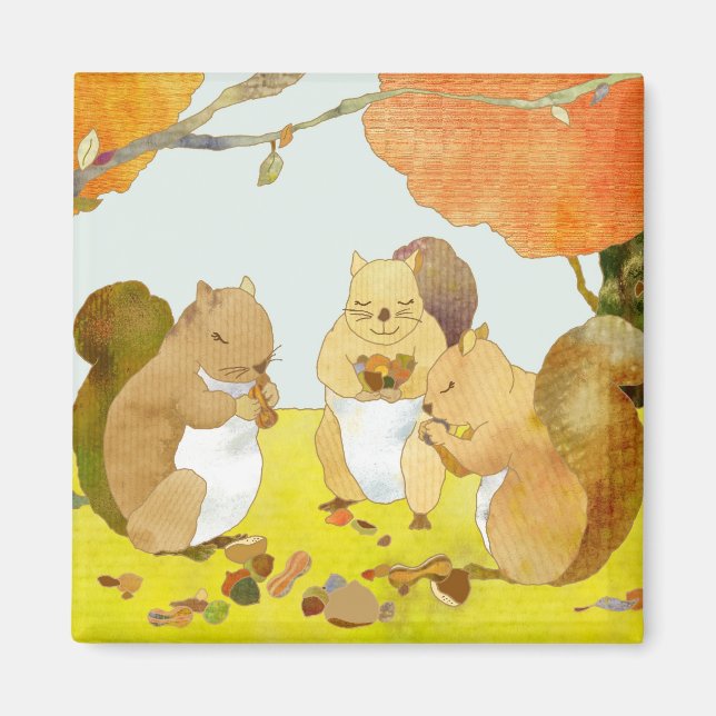 Harvest Time of Little Squirrels Magnet (Front)