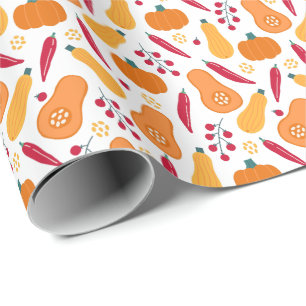 Harvest Vegetable Pattern Orange and Red Wrapping Paper