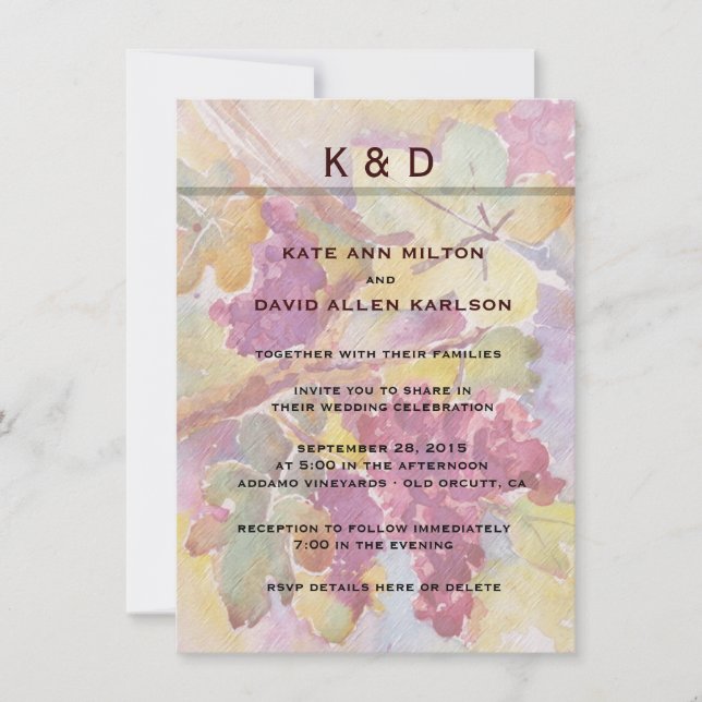 HARVEST Vineyard Winery Wedding or Event Invitation (Front)