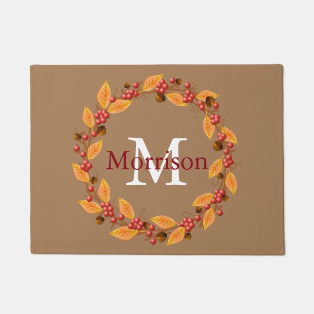 Harvest Wreath Custom Monogram Door Mat (Front)