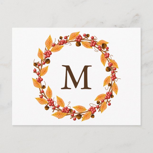 Harvest Wreath Monogram Custom Postcard (Front)