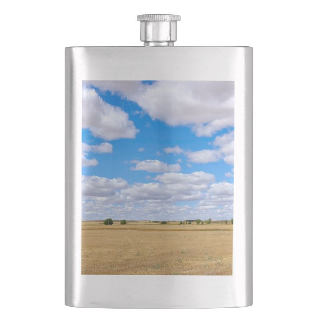 Harvested wheat fields  hip flask (Front)