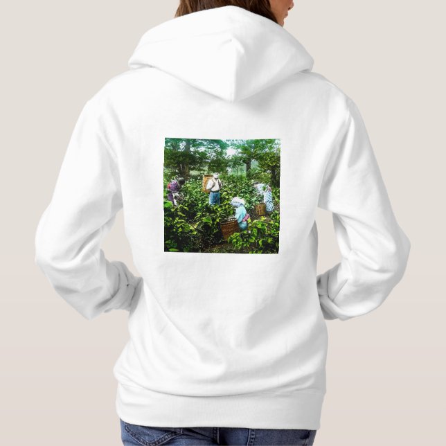 Harvesting Green Tea Leaves Old Japan Farmers Hoodie (Back)