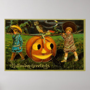 Harvesting Pumpkin for Halloween Jack-o-Lantern Poster