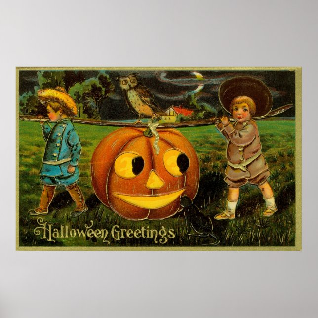 Harvesting Pumpkin for Halloween Jack-o-Lantern Poster (Front)