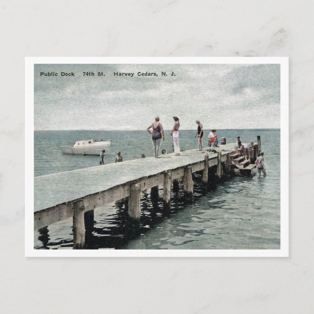 Harvey Cedars NJ Boat Dock 1930s Postcard (Front)