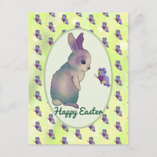 Hase mit Schmetterling Postkarte Postcard