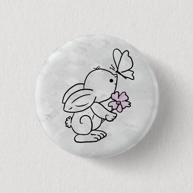 Hase with butterfly 1 inch round button (Front)