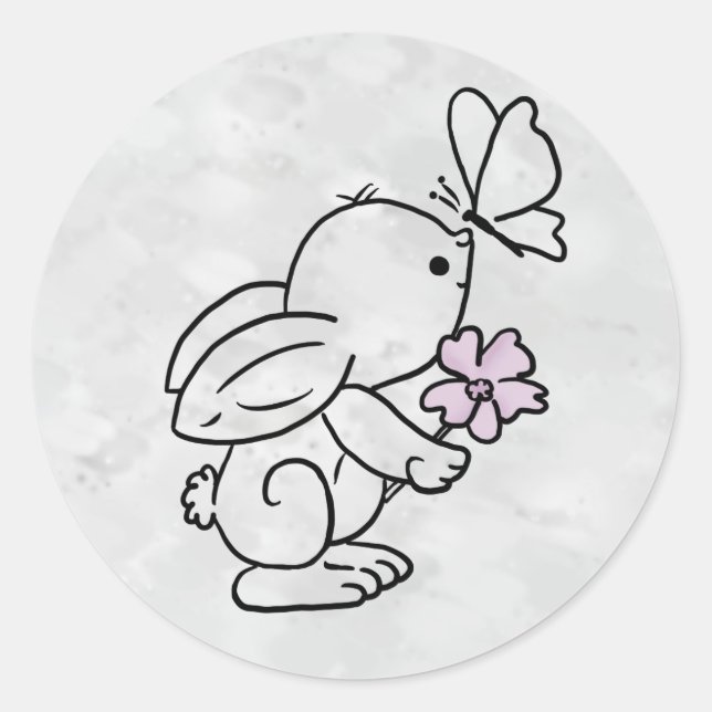 Hase with butterfly classic round sticker (Front)