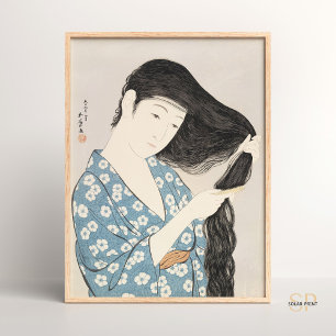 Hashiguchi Goyo Woman Combing Her Hair Vintage Art Poster