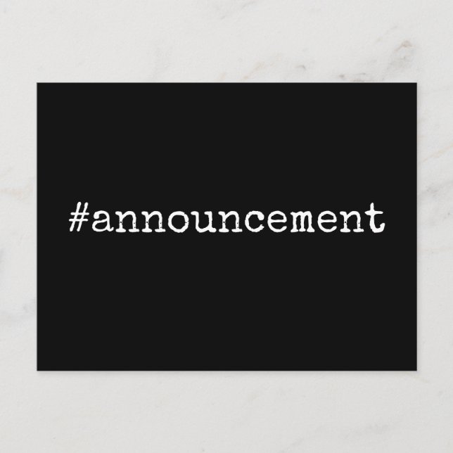 Hashtag Announcement Postponed Wedding on Black Postcard (Front)