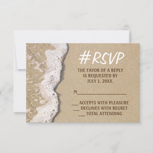 Hashtag Beach Wedding RSVP Card (Front)