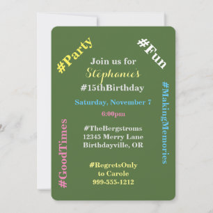 Hashtag Birthday Party Invitations