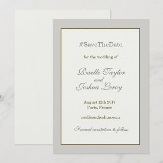 Hashtag gold grey ivory save the date announcement