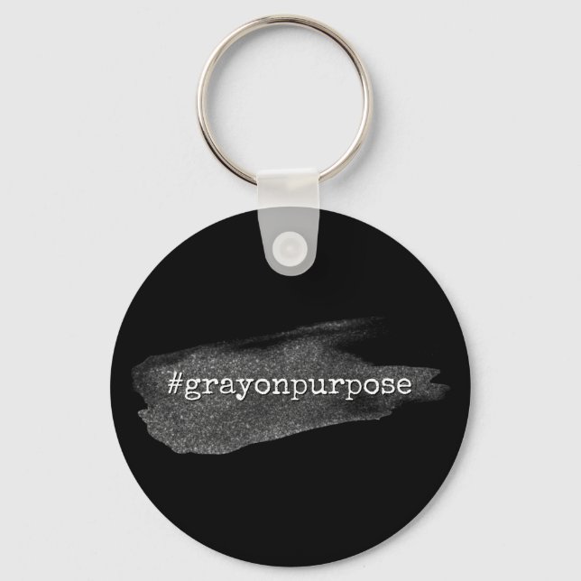 Hashtag Grey on Purpose Silver Glitter Brushstroke Keychain (Front)