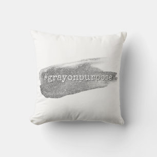 Hashtag Grey on Purpose Silver Glitter Brushstroke Throw Pillow