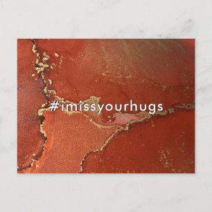 Hashtag I Miss Your Hugs Red & Gold Liquid Art Postcard