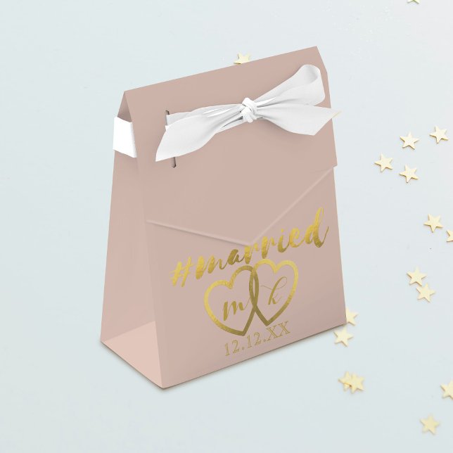 Hashtag Married Blush Pink Rose Wedding Favour Box (Blush Pink Gold Married Hearts Wedding Favour Boxes just for you)