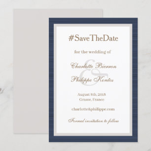 Hashtag Modern Blue White Ampersand Save The Date Invitation