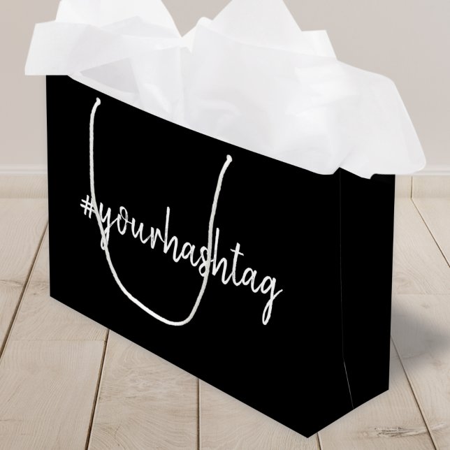 Hashtag | Modern Script Trendy Black Large Gift Bag (Creator Uploaded)