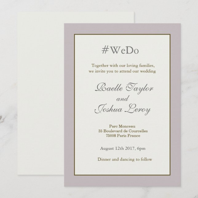 Hashtag personalized blush pink gold grey wedding invitation (Front/Back)