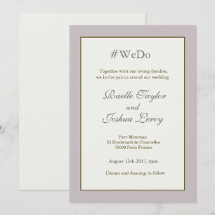Hashtag personalized blush pink gold grey wedding invitation