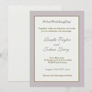 Hashtag personalized blush pink gold grey wedding invitation