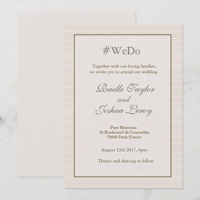 Hashtag personalized gold grey stripes wedding invitation (Front/Back)
