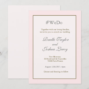 Hashtag personalized sweet pink gold grey wedding invitation