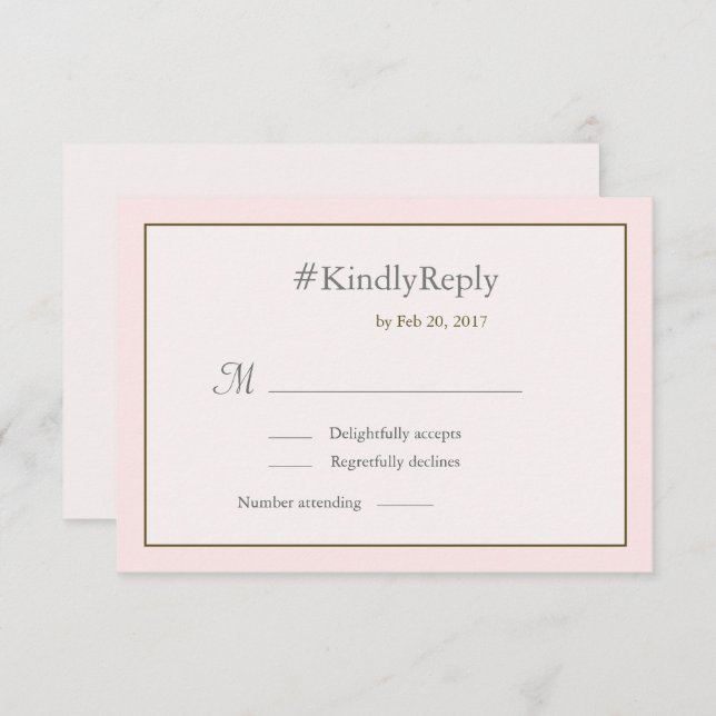 Hashtag personalized sweet pink gold wedding RSVP Invitation (Front/Back)