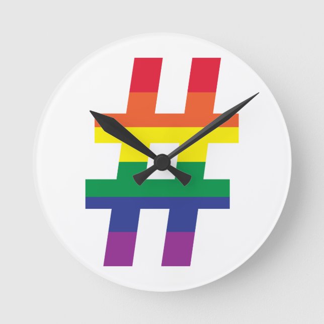 Hashtag Rainbow Flag Round Clock (Front)