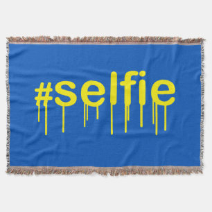 Hashtag Selfie Drooling on blue decor Throw Blanket