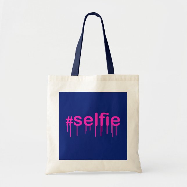 Hashtag Selfie Drooling on blue Tote Bag (Front)