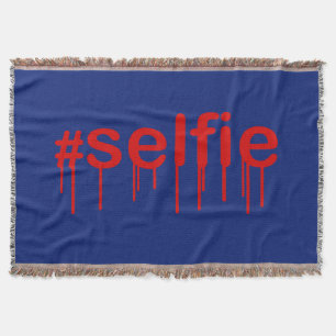 Hashtag Selfie Drooling Typography on Blue Throw Blanket