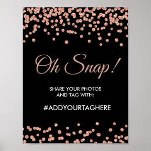 Hashtag Sign Rose Gold Glitter Confetti Black