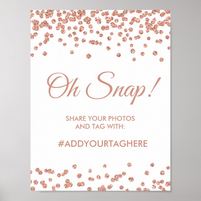 Hashtag Sign Rose Gold Glitter Confetti White (Front)