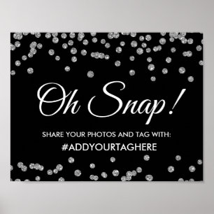 Hashtag Sign Silver Faux Glitter Confetti Black
