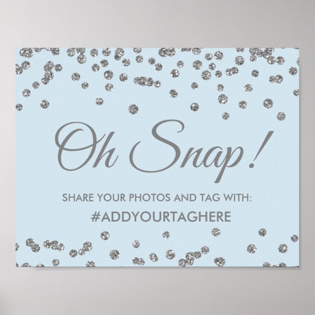 Hashtag Sign Silver Faux Glitter Confetti Ice Blue (Front)