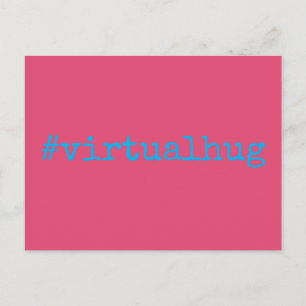 Hashtag Virtual Hug in Bright Sky Blue & Hot Pink Postcard