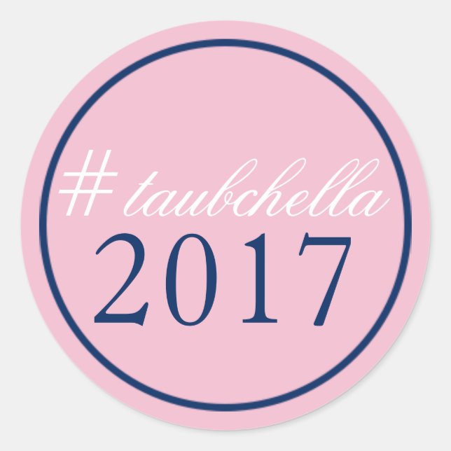 Hashtag Wedding Favour Sticker Pink/Navy (Front)