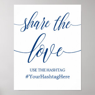 Hashtag Wedding Sign in Navy Blue Calligraphy