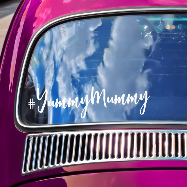 Hashtag #YummyMummy White Calligraphy Car Window Cling (Creator Uploaded)