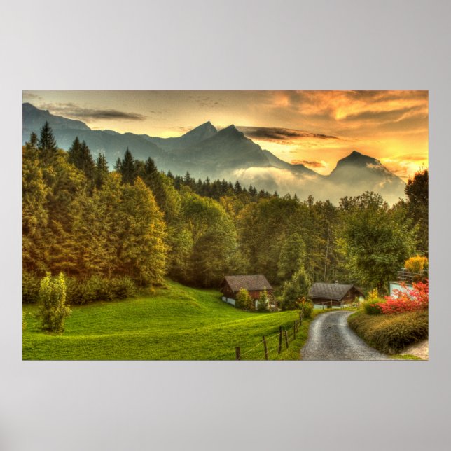 Hasliberg Switzerland sunset and Swiss mountains Poster (Front)