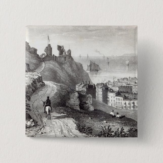 Hastings Castle from the Revd W 2 Inch Square Button (Front)