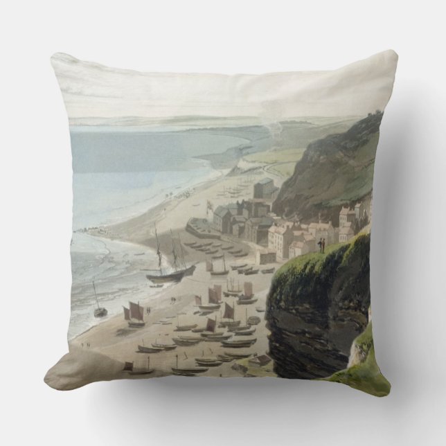 Hastings, from the East Cliff, from 'A Voyage Arou Throw Pillow (Front)